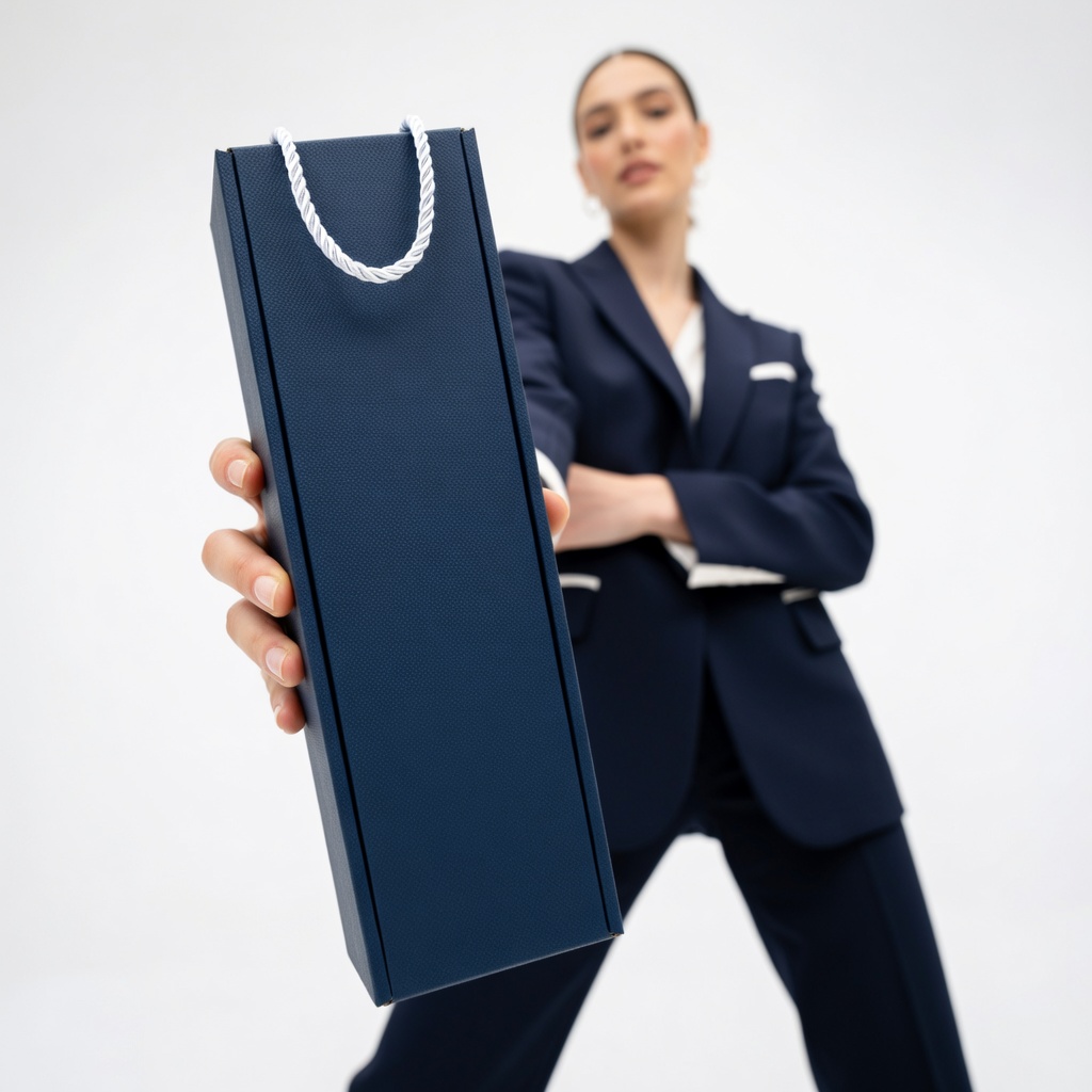 Granatowe pudełko na wino